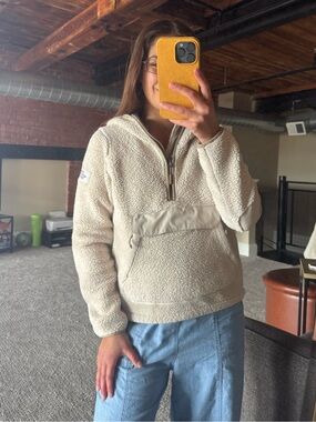 The North Face Cream Sherpa Half-Zip Pullover Hoodie